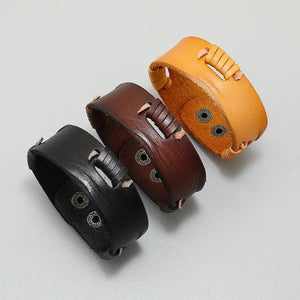 Three-Colors Cowhide Men's Bracelets Hip -Hop Rock Style Solid Wide Leather Bang