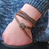 Joyme Retro Wide Leather Bracelet Punk Multilayer Wrap Bangles for Women Men