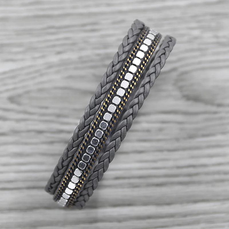 Vintage Leather Magnetic Bracelet for Women