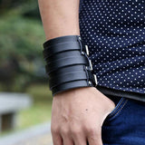 Vintage Wide Cuff Leather Male Bracelet Punk Rock Jewelry