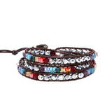 Chakra Bracelet Leather Wrap with Spare Crystal Beads Stone Bracelet