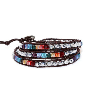 Chakra Bracelet Leather Wrap with Spare Crystal Beads Stone Bracelet