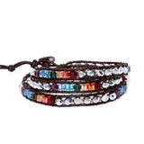Chakra Bracelet Leather Wrap with Spare Crystal Beads Stone Bracelet
