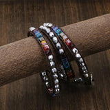 Chakra Bracelet Leather Wrap with Spare Crystal Beads Stone Bracelet