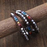 Chakra Bracelet Leather Wrap with Spare Crystal Beads Stone Bracelet