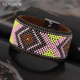 Women Leather Bracelet Geometric Pattern Wrap Bracelet