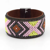 Women Leather Bracelet Geometric Pattern Wrap Bracelet