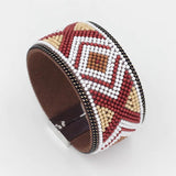 Women Leather Bracelet Geometric Pattern Wrap Bracelet