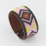 Women Leather Bracelet Geometric Pattern Wrap Bracelet