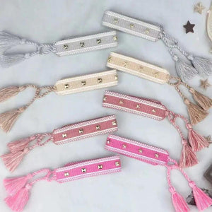 Ethnic Square Star Rivet Braided Fabric Bracelets for Women
