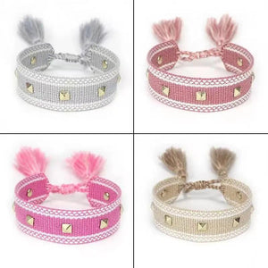 Ethnic Square Star Rivet Braided Fabric Bracelets for Women