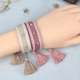 Ethnic Square Star Rivet Braided Fabric Bracelets for Women
