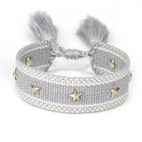 Ethnic Square Star Rivet Braided Fabric Bracelets for Women