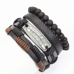 Vintage Feather Beads Leather Bracelets Men Women Jewelry