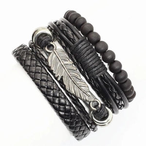 Vintage Feather Beads Leather Bracelets Men Women Jewelry