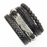 Vintage Feather Beads Leather Bracelets Men Women Jewelry