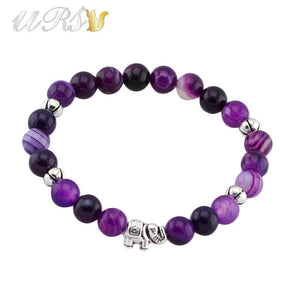 8'' Elephant Lucky Bracelet Purple Natural Stone Yoga Jewelry