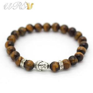 Tiger Eye Buddha Head Bracelet 8-8.5mm Natural Stone Bead Yoga Jewelry