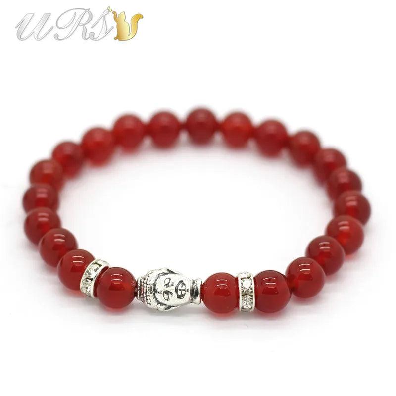 8'' Buddha Head Lucky Bracelet Red Stone Yoga Jewelry