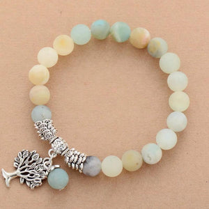 Matte Amazonite Tree Pendant Bracelet Natural Stone Bead Jewelry
