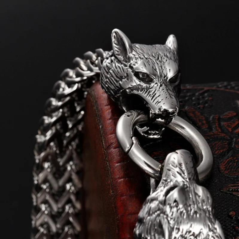 Pulseira Masculina De Malha De Ao Inoxidvel Retr Alloy Wolf Head Rock