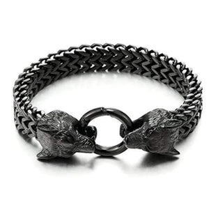 Pulseira Masculina De Malha De Ao Inoxidvel Retr Alloy Wolf Head Rock