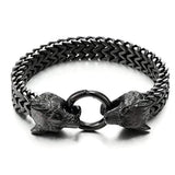 Pulseira Masculina De Malha De Ao Inoxidvel Retr Alloy Wolf Head Rock