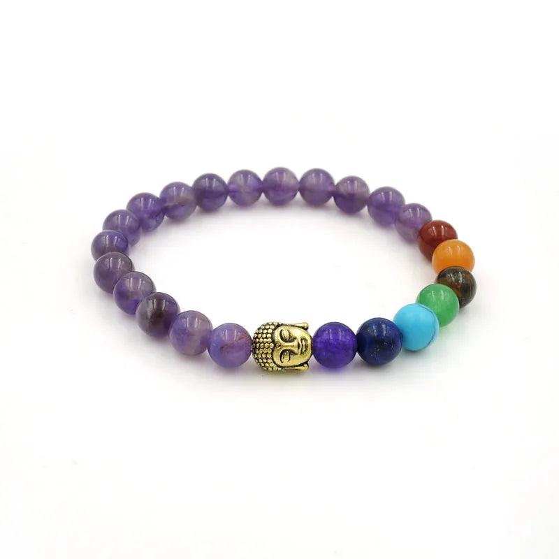 Mixed Stones Chakela Style Bracelet with Buddha Head Spacer