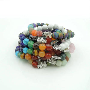 Mixed Stones Beaded Bracelet with Elephant Spacer