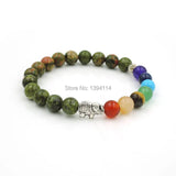 Mixed Stones Beaded Bracelet with Elephant Spacer