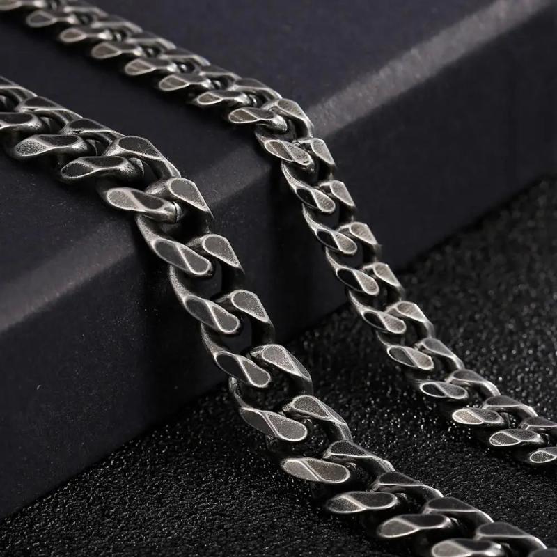 Vintage Cuban Bracelet Men Stainless Steel 7/9mm Width