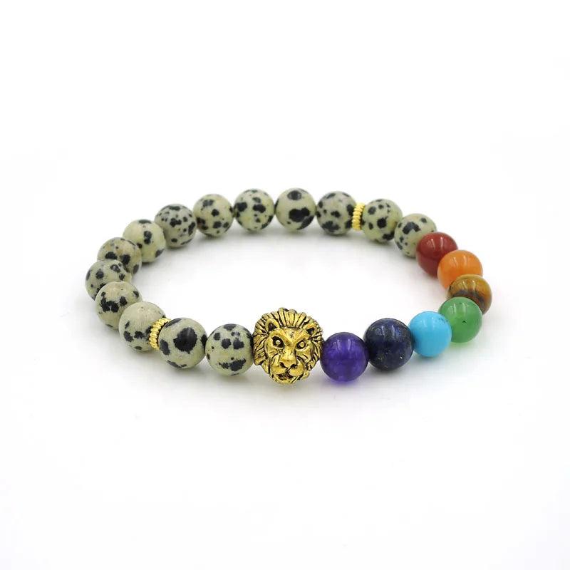 Mixed Stones Chakela Style Bracelet with Lion Head Spacer