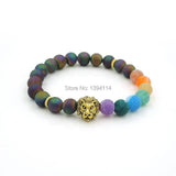 Mixed Stones Chakela Style Bracelet with Lion Head Spacer