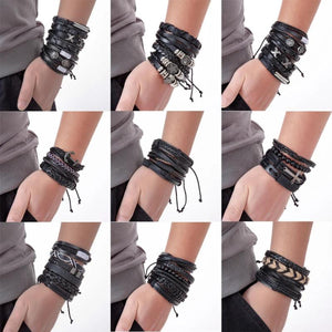 Gothic Punk Skull Star Leather Bracelet Men Arm Jewelry