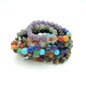 Mixed Stones Chakela Style Beaded Bracelet with Palm Spacer