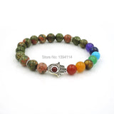 Mixed Stones Chakela Style Beaded Bracelet with Palm Spacer