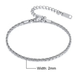 Stainless Steel Twisted Rope Chain Bracelet for Women, Adjustable Length