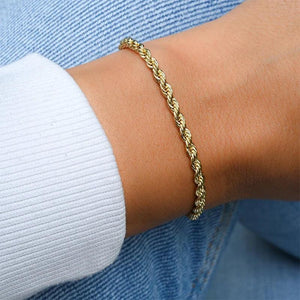 Stainless Steel Twisted Rope Chain Bracelet for Women, Adjustable Length