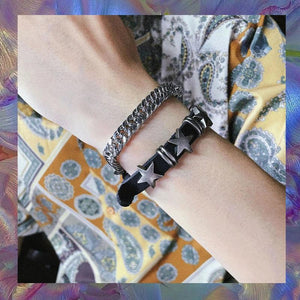 Punk Goth Vintage Leather Bracelet Dark Cross Rivet Jewelry