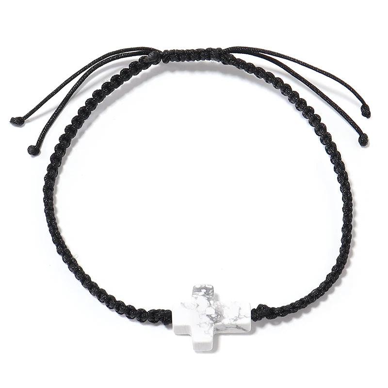 Turquoise Cross Bracelet, Adjustable Bangle, Yoga Jewelry