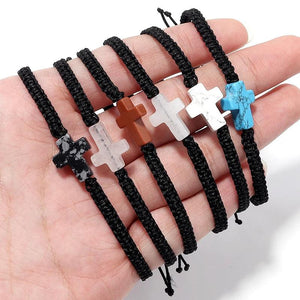 Turquoise Cross Bracelet, Adjustable Bangle, Yoga Jewelry