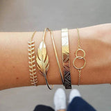 Bohemian Tassel Bracelet Set Geometric Leaf Beads Shell Charm Bangle
