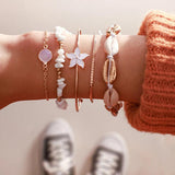 Bohemian Tassel Bracelet Set Geometric Leaf Beads Shell Charm Bangle