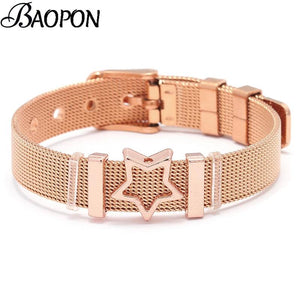 Women Mesh Fine Bracelet Rhinestone Five Star Stainless Steel Charm Bracelet