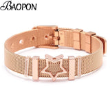 Women Mesh Fine Bracelet Rhinestone Five Star Stainless Steel Charm Bracelet