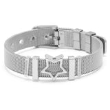 Women Mesh Fine Bracelet Rhinestone Five Star Stainless Steel Charm Bracelet