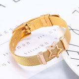 Women Mesh Fine Bracelet Rhinestone Five Star Stainless Steel Charm Bracelet