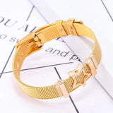 Women Mesh Fine Bracelet Rhinestone Five Star Stainless Steel Charm Bracelet