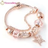 Rose Gold Butterfly Charm Bracelet with Crown Beads