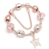 Rose Gold Butterfly Charm Bracelet with Crown Beads